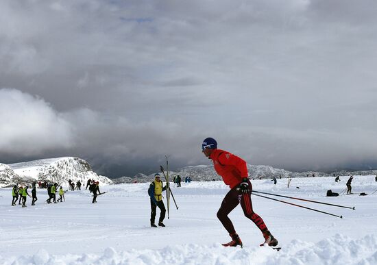Skiing race. Training session of Russia's national team