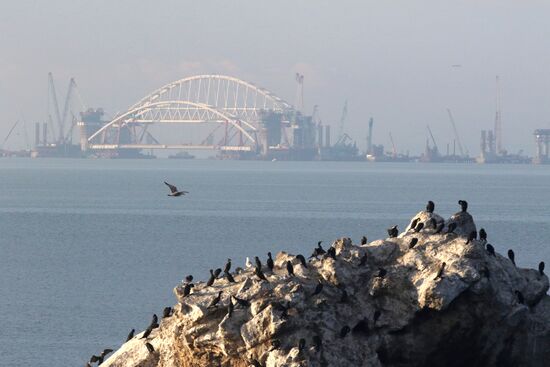Automobile arch installed on Crimea bridge