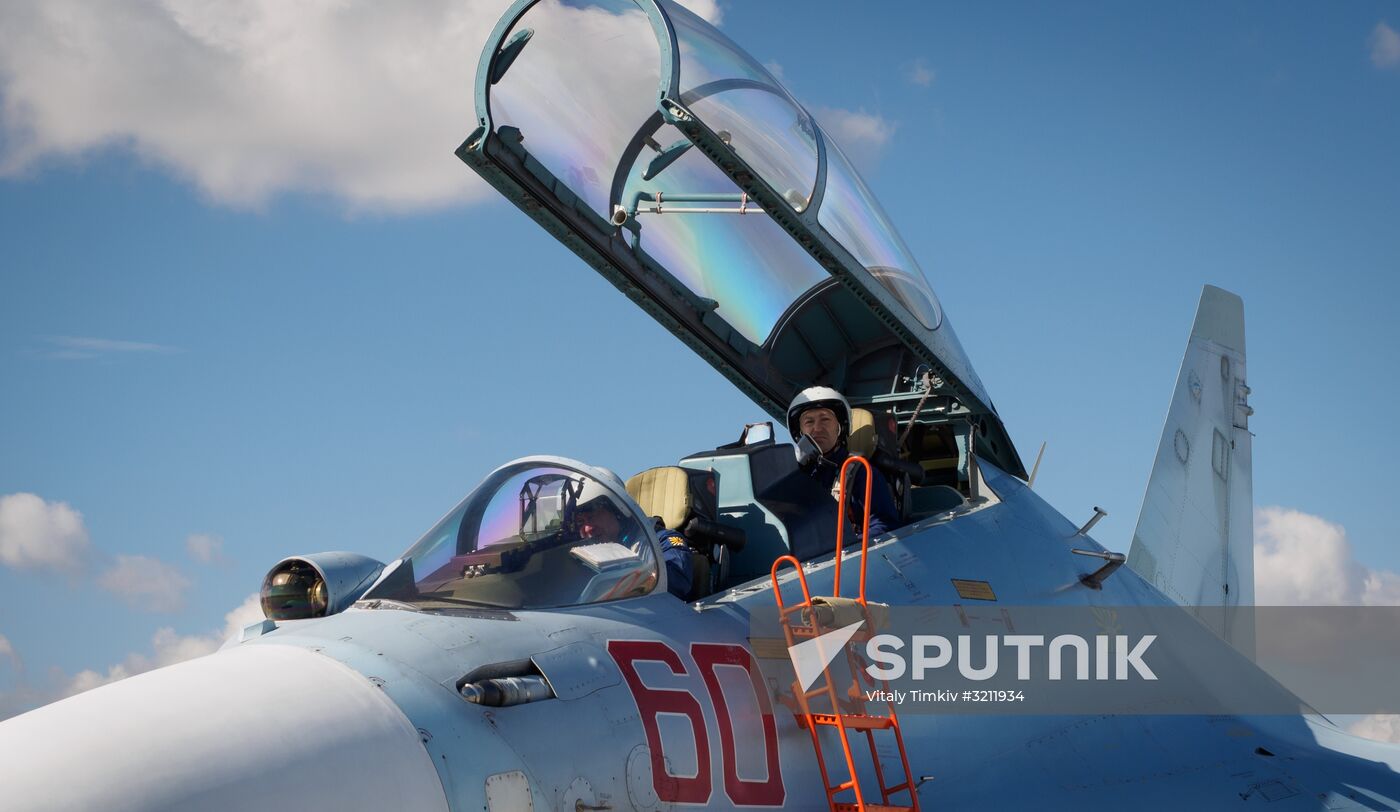 Practice flights of Russian Falcons aerobatic team in Krasnodar Territory