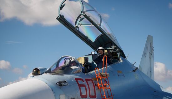 Practice flights of Russian Falcons aerobatic team in Krasnodar Territory