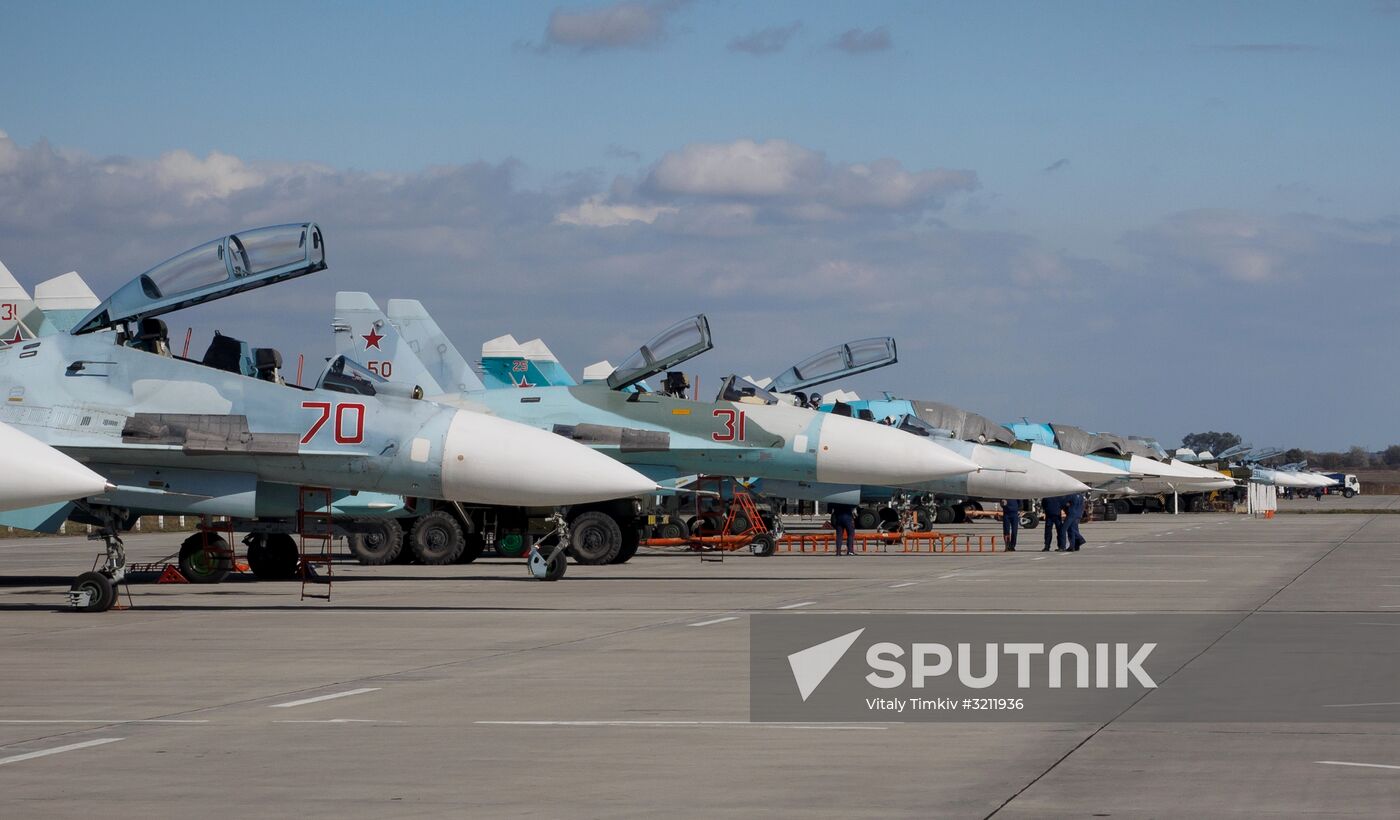 Practice flights of Russian Falcons aerobatic team in Krasnodar Territory
