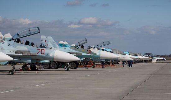 Practice flights of Russian Falcons aerobatic team in Krasnodar Territory