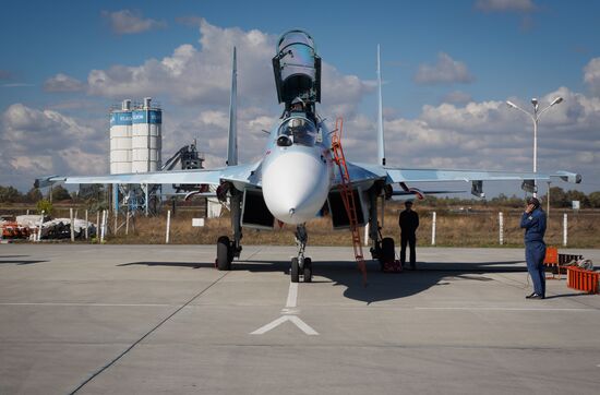 Practice flights of Russian Falcons aerobatic team in Krasnodar Territory