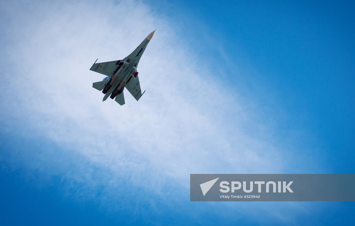 Practice flights of Russian Falcons aerobatic team in Krasnodar Territory