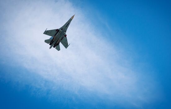 Practice flights of Russian Falcons aerobatic team in Krasnodar Territory