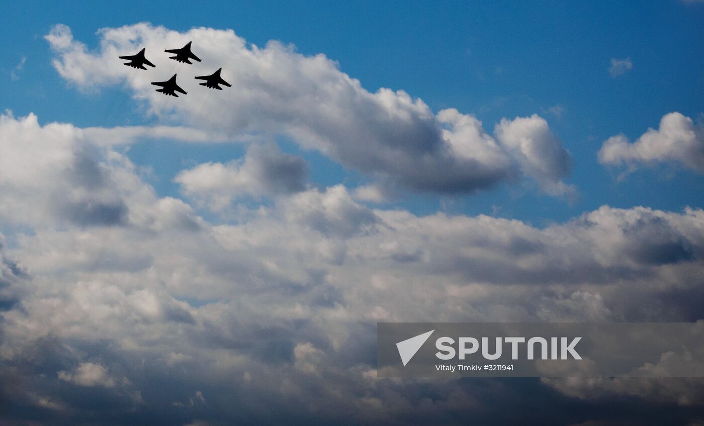 Practice flights of Russian Falcons aerobatic team in Krasnodar Territory