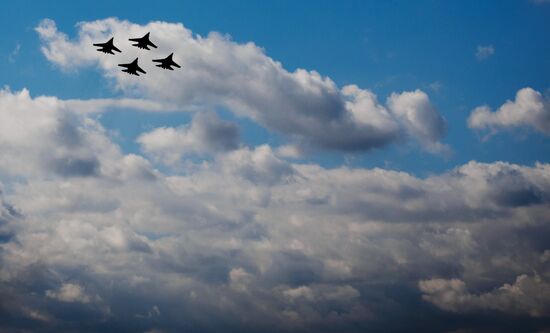Practice flights of Russian Falcons aerobatic team in Krasnodar Territory