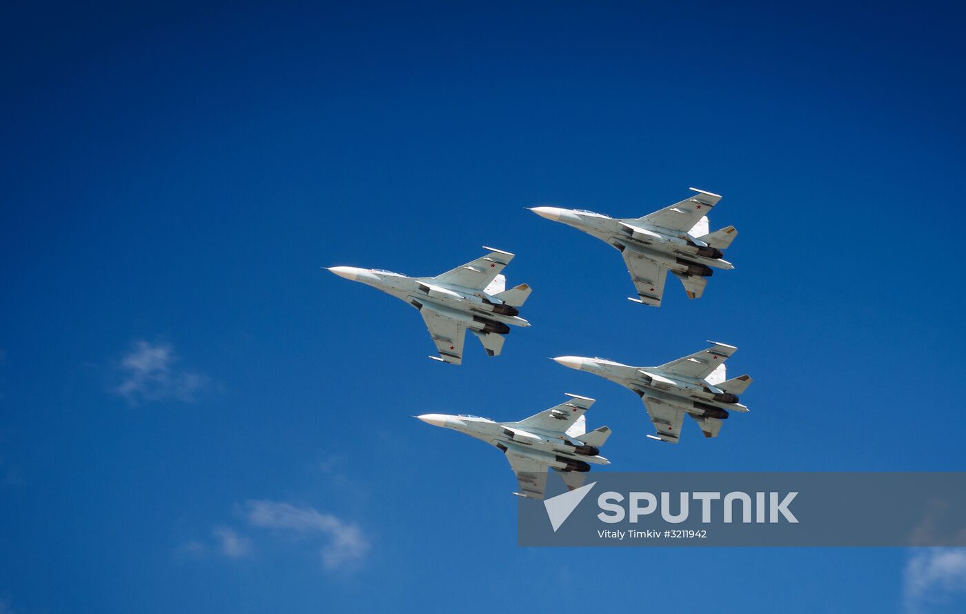 Practice flights of Russian Falcons aerobatic team in Krasnodar Territory