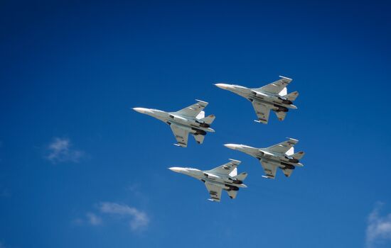 Practice flights of Russian Falcons aerobatic team in Krasnodar Territory