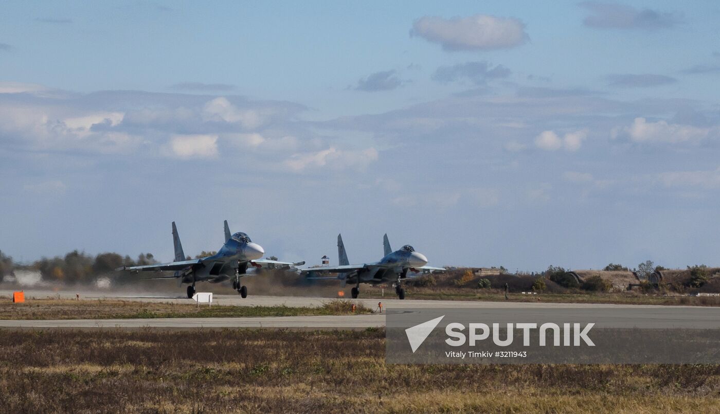 Practice flights of Russian Falcons aerobatic team in Krasnodar Territory