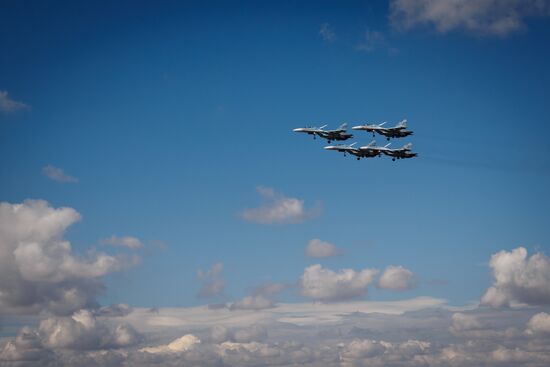 Practice flights of Russian Falcons aerobatic team in Krasnodar Territory