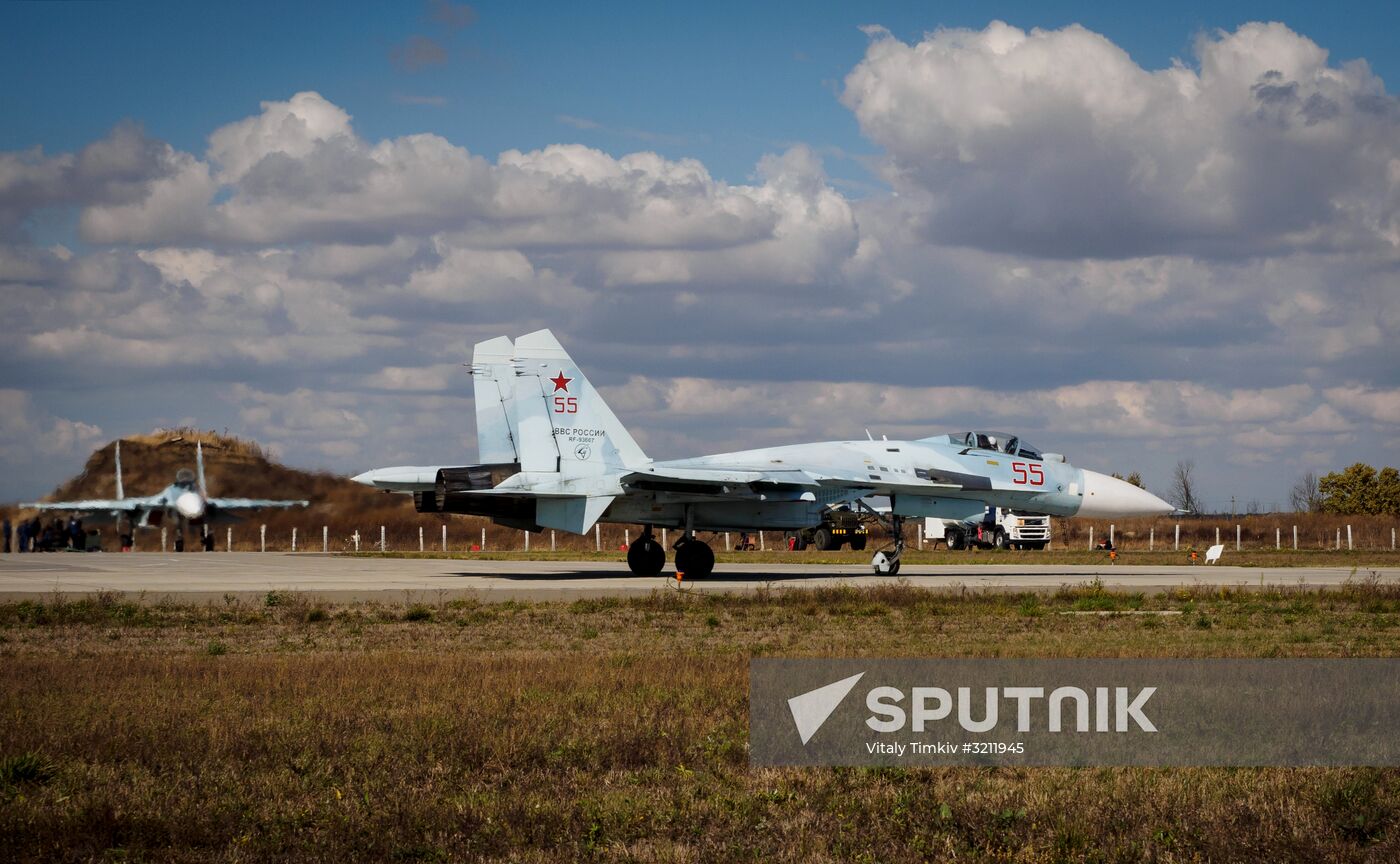 Practice flights of Russian Falcons aerobatic team in Krasnodar Territory