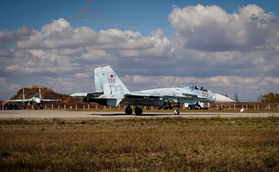 Practice flights of Russian Falcons aerobatic team in Krasnodar Territory