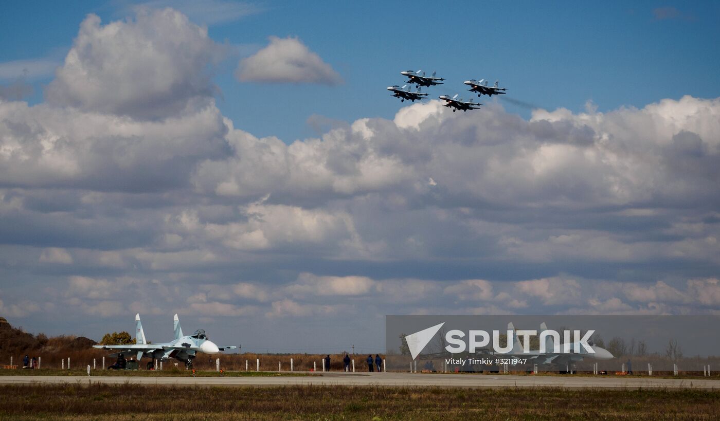 Practice flights of Russian Falcons aerobatic team in Krasnodar Territory