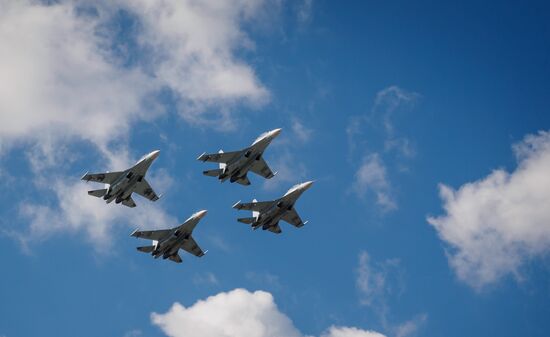 Practice flights of Russian Falcons aerobatic team in Krasnodar Territory