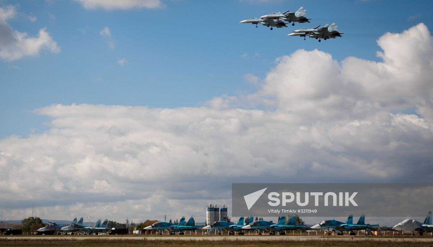 Practice flights of Russian Falcons aerobatic team in Krasnodar Territory