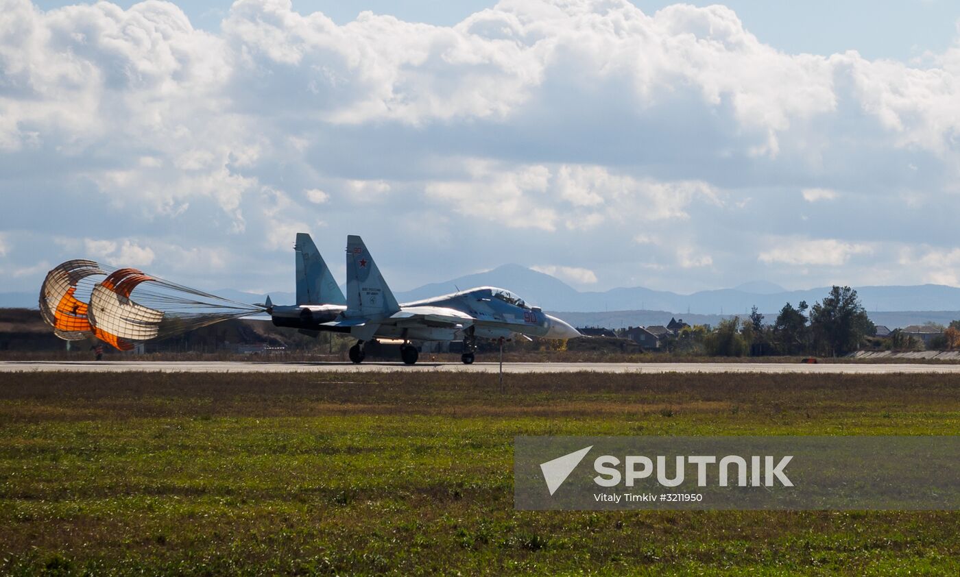 Practice flights of Russian Falcons aerobatic team in Krasnodar Territory