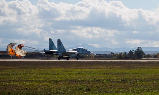 Practice flights of Russian Falcons aerobatic team in Krasnodar Territory