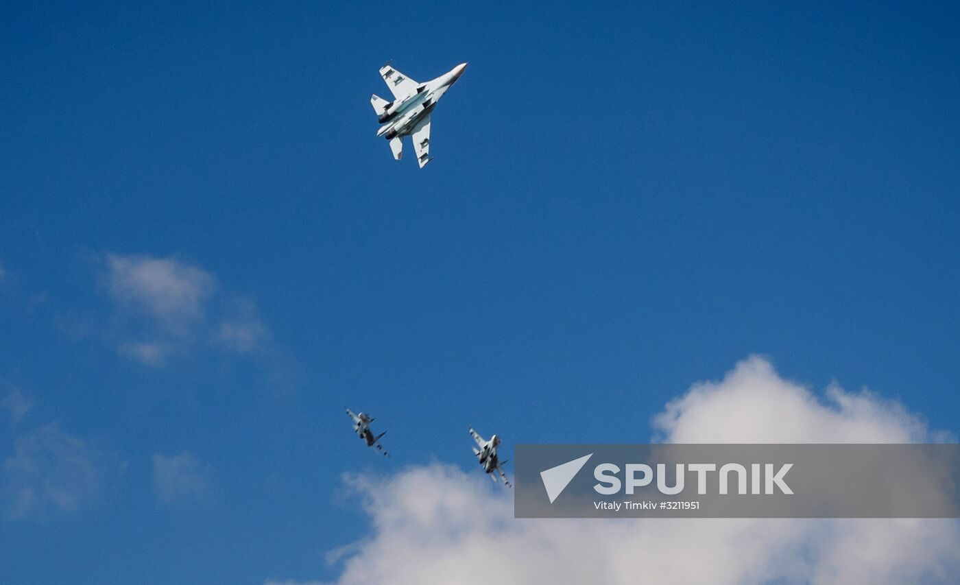 Practice flights of Russian Falcons aerobatic team in Krasnodar Territory