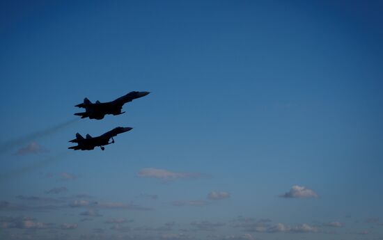 Practice flights of Russian Falcons aerobatic team in Krasnodar Territory