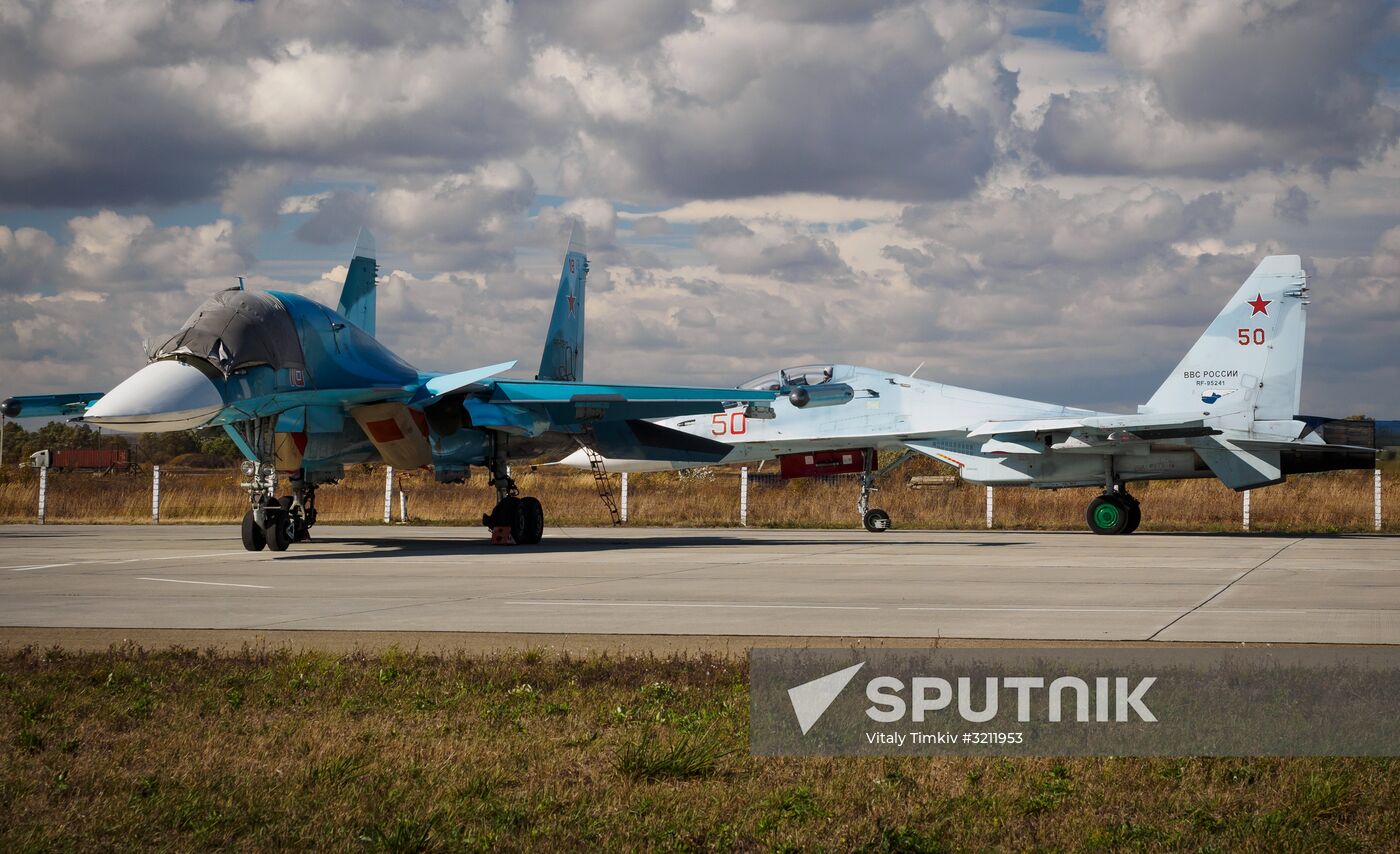 Practice flights of Russian Falcons aerobatic team in Krasnodar Territory