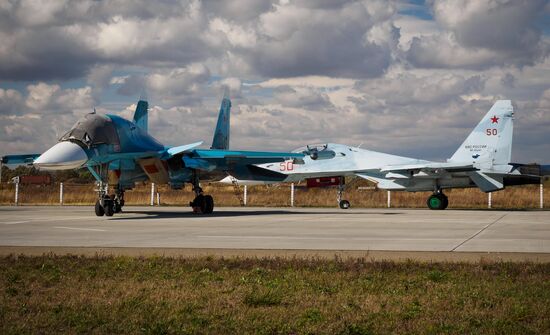 Practice flights of Russian Falcons aerobatic team in Krasnodar Territory
