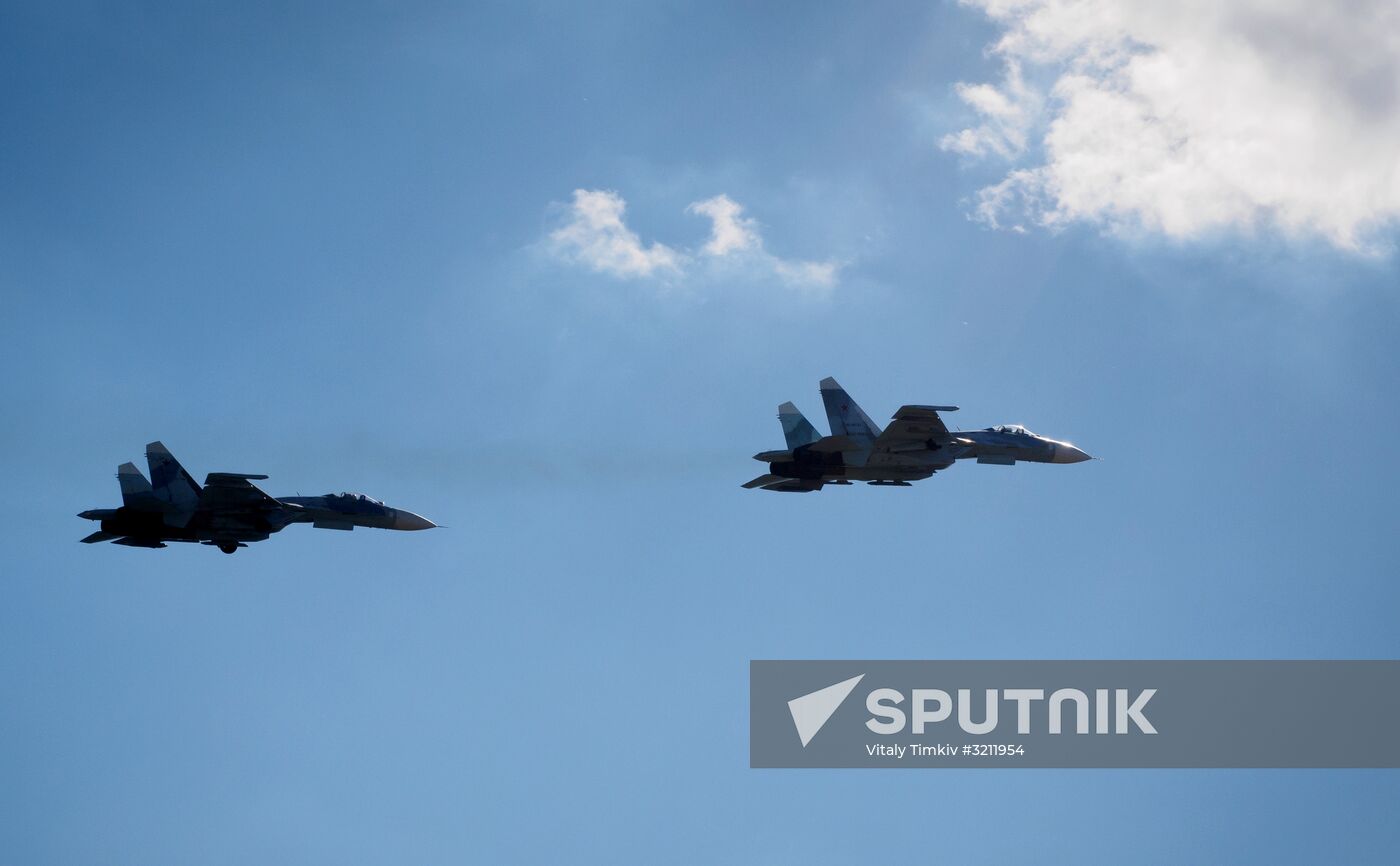 Practice flights of Russian Falcons aerobatic team in Krasnodar Territory