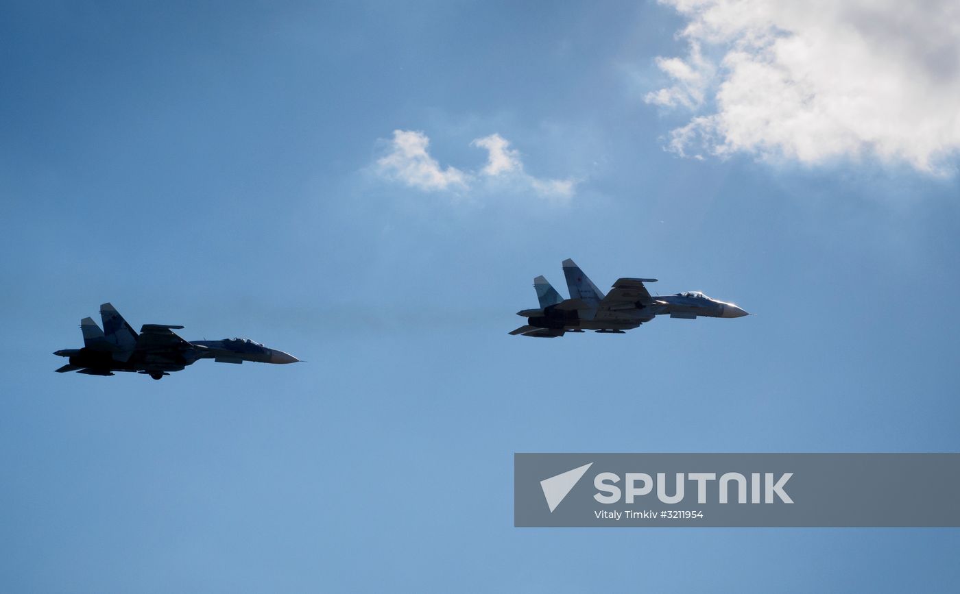 Practice flights of Russian Falcons aerobatic team in Krasnodar Territory