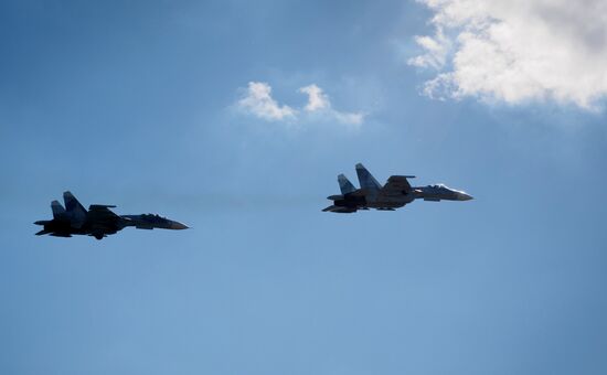 Practice flights of Russian Falcons aerobatic team in Krasnodar Territory