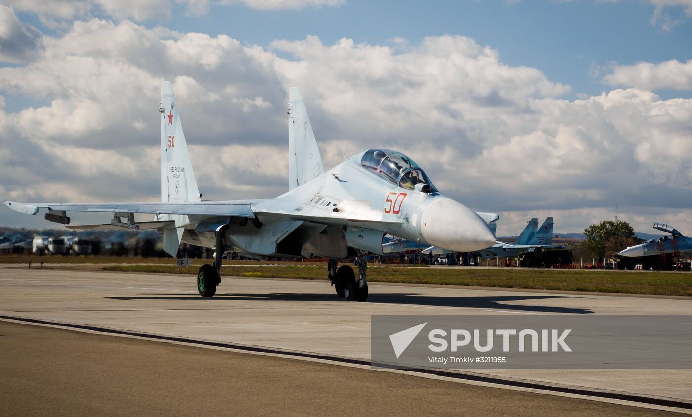 Practice flights of Russian Falcons aerobatic team in Krasnodar Territory