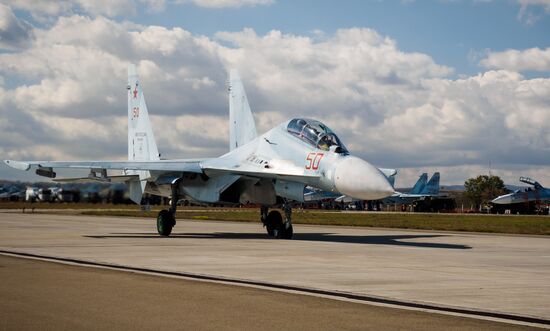 Practice flights of Russian Falcons aerobatic team in Krasnodar Territory