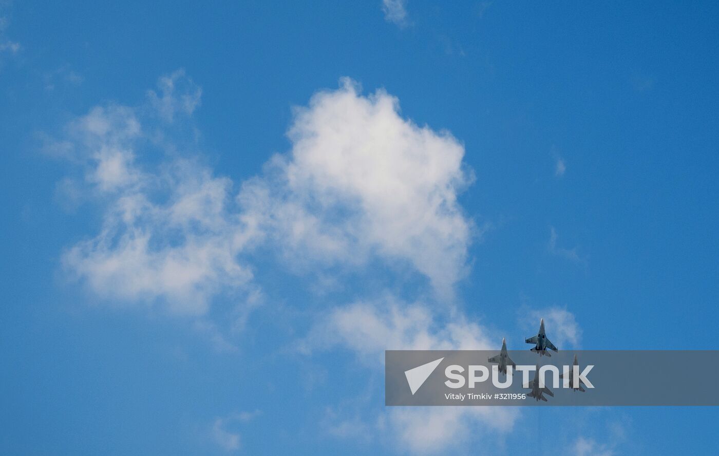 Practice flights of Russian Falcons aerobatic team in Krasnodar Territory
