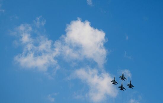 Practice flights of Russian Falcons aerobatic team in Krasnodar Territory
