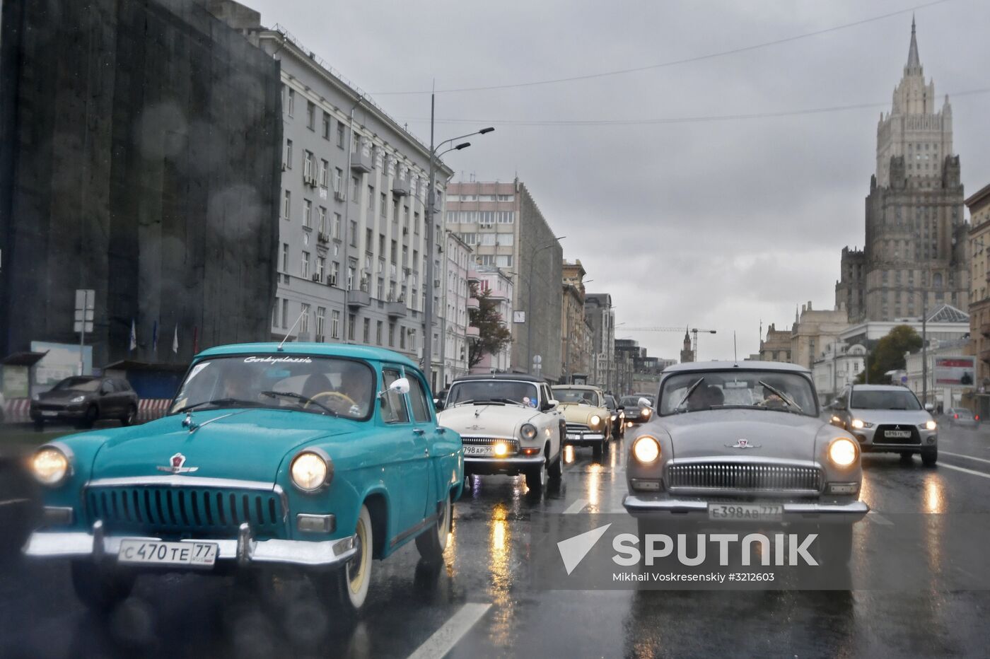 Display of vintage Volga cars