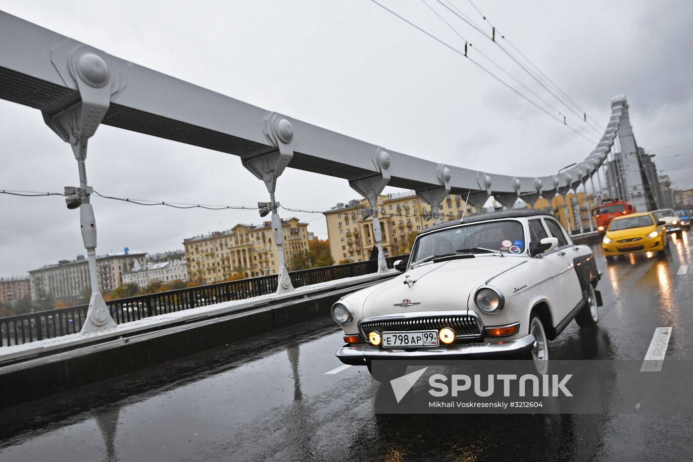 Display of vintage Volga cars