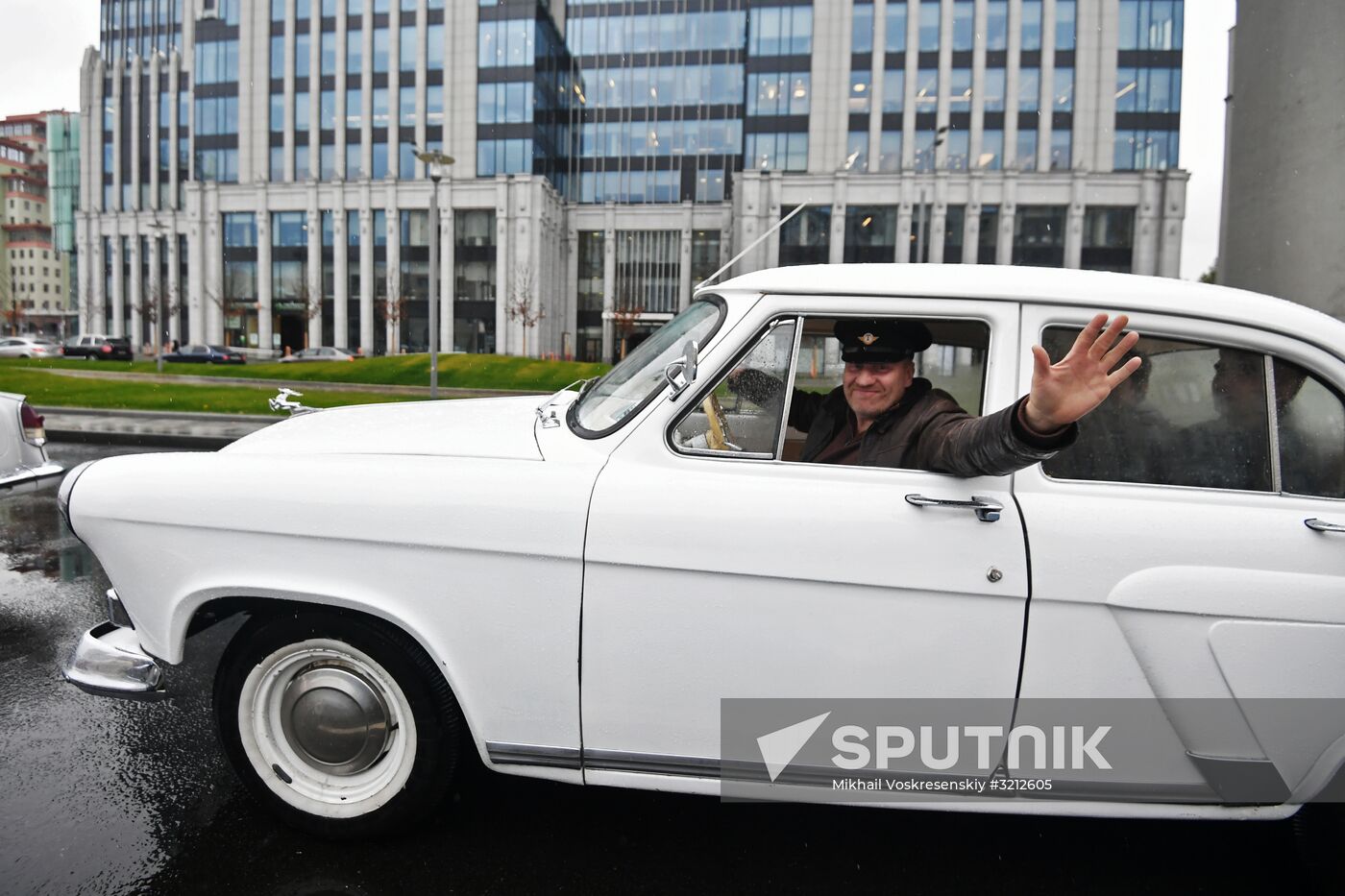 Display of vintage Volga cars