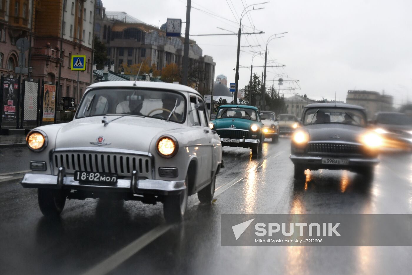 Display of vintage Volga cars