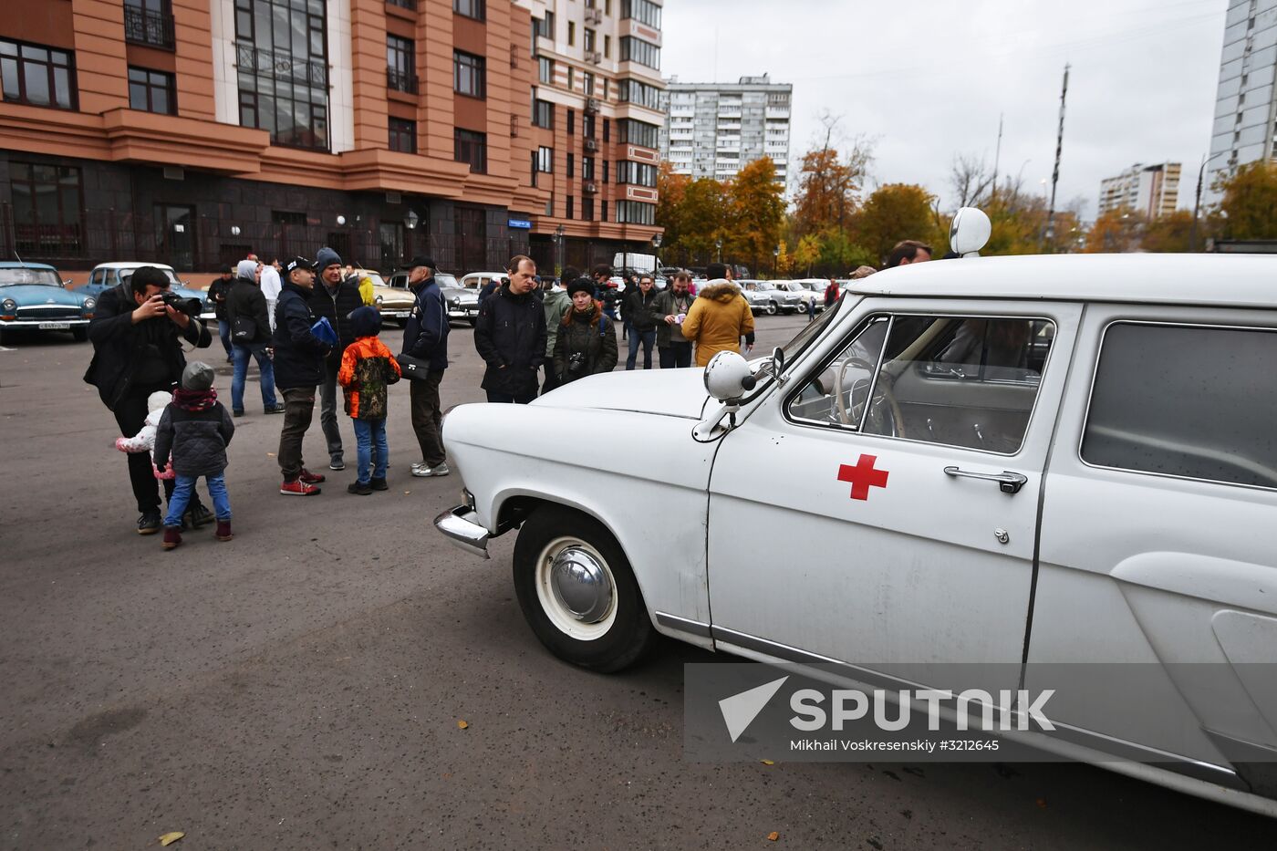 Display of vintage Volga cars