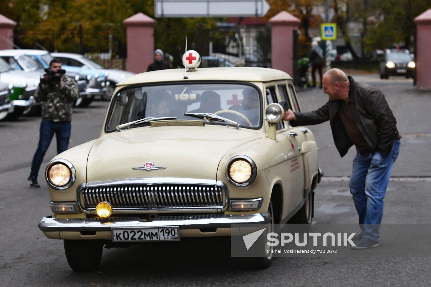 Display of vintage Volga cars