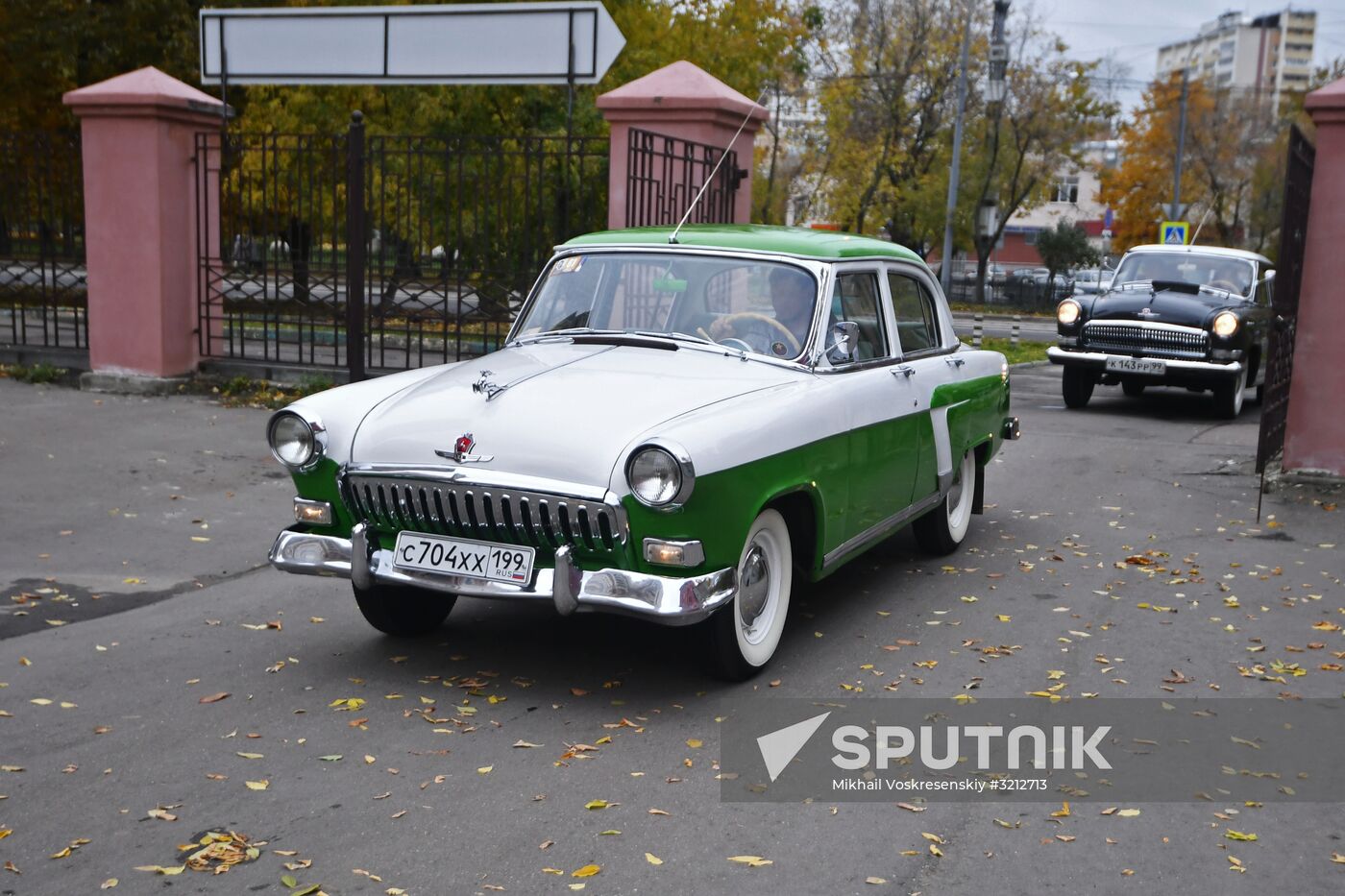 Display of vintage Volga cars