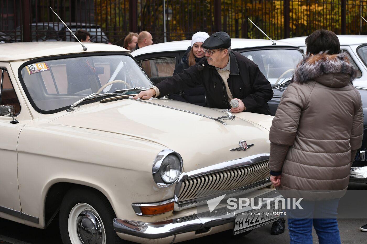 Display of vintage Volga cars