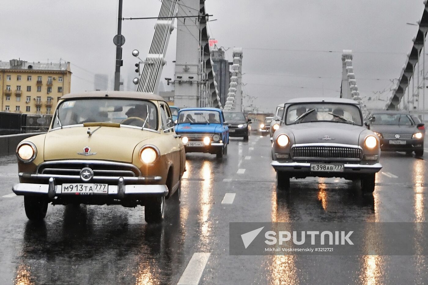 Display of vintage Volga cars