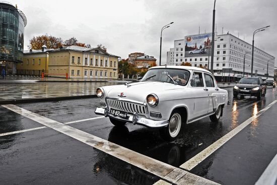 Display of vintage Volga cars