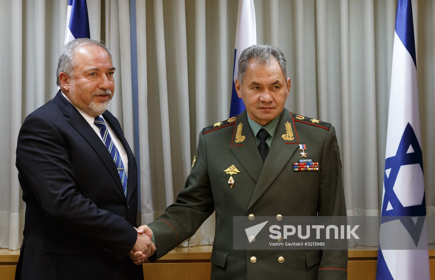 Russian Defense Minister Sergei Shoigu meets with Israeli Defense Minister Avigdor Lieberman