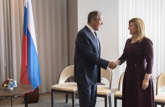 Russian Foreign Minister Sergei Lavrov meets with President of Croatia Kolinda Grabar-Kitarovic