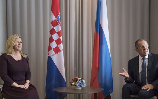 Russian Foreign Minister Sergei Lavrov meets with President of Croatia Kolinda Grabar-Kitarovic