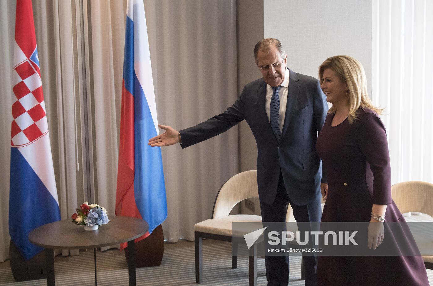 Russian Foreign Minister Sergei Lavrov meets with President of Croatia Kolinda Grabar-Kitarovic