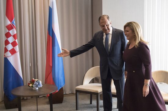 Russian Foreign Minister Sergei Lavrov meets with President of Croatia Kolinda Grabar-Kitarovic