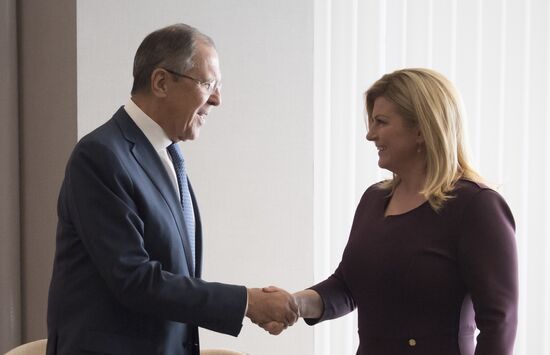 Russian Foreign Minister Sergei Lavrov meets with President of Croatia Kolinda Grabar-Kitarovic