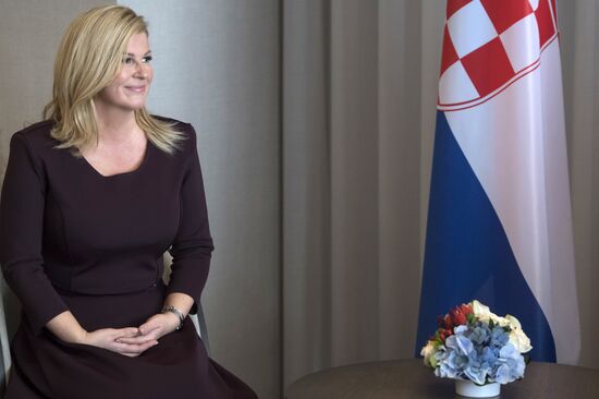 Russian Foreign Minister Sergei Lavrov meets with Croatian President Kolinda Grabar-Kitarovic